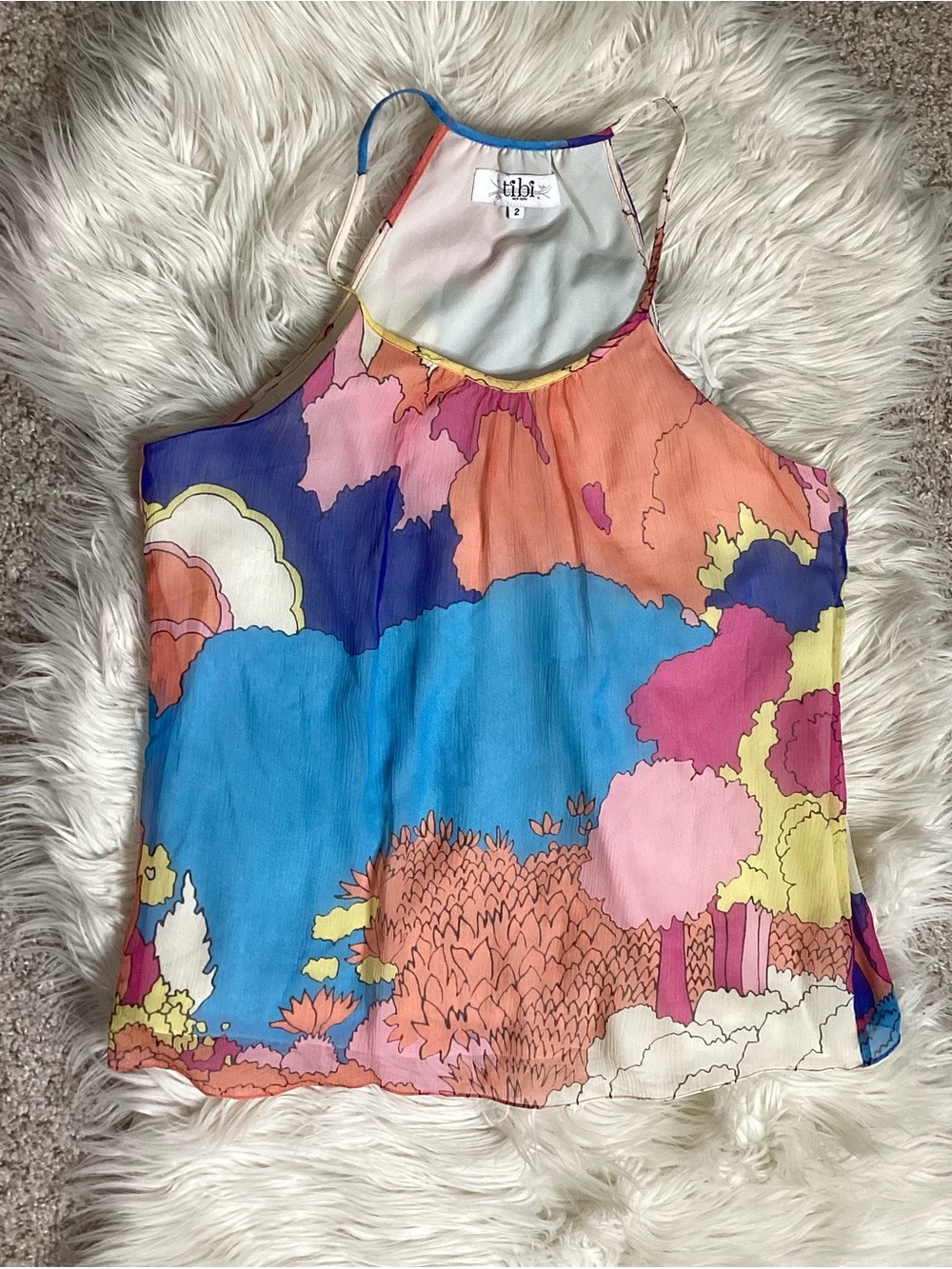 Tibi Silk Multicolor Floral Print Halter Camisole Sz 2